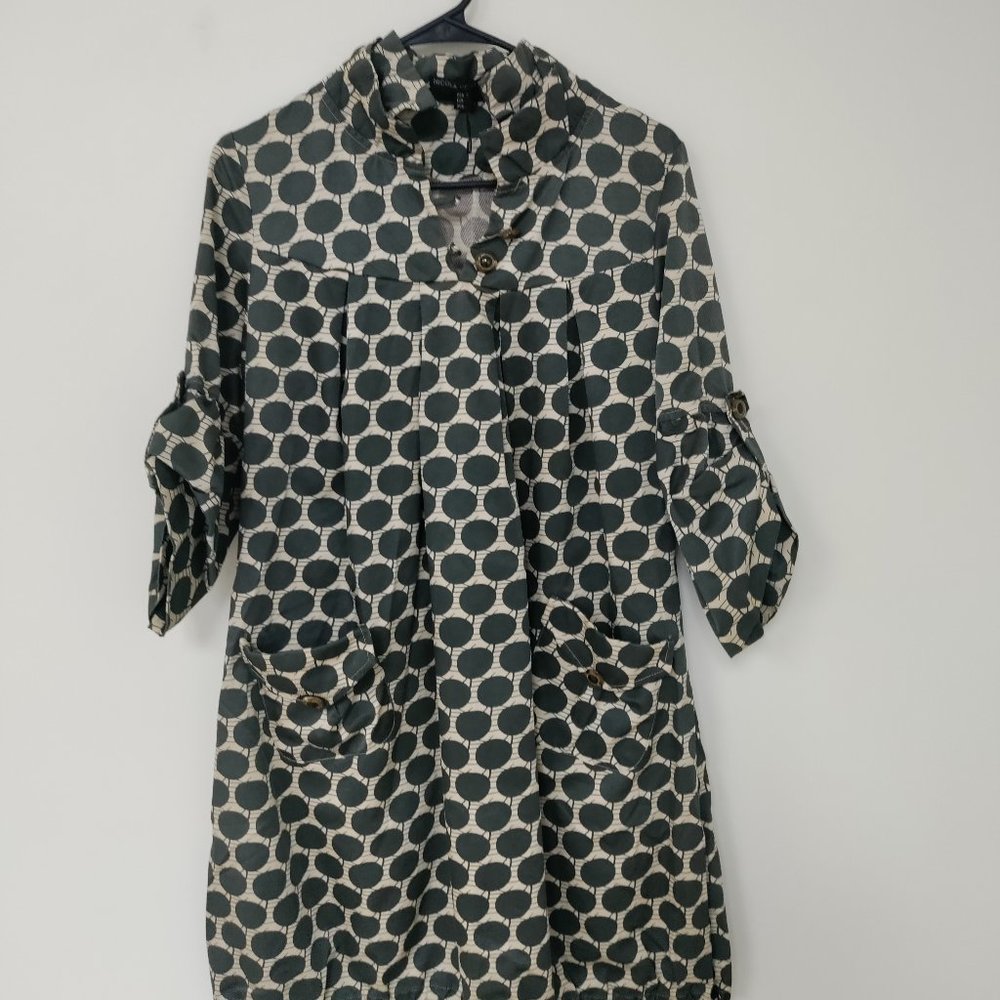 Nicola Bertti Women's Dress Size Small Grey and Cream Polka Dot